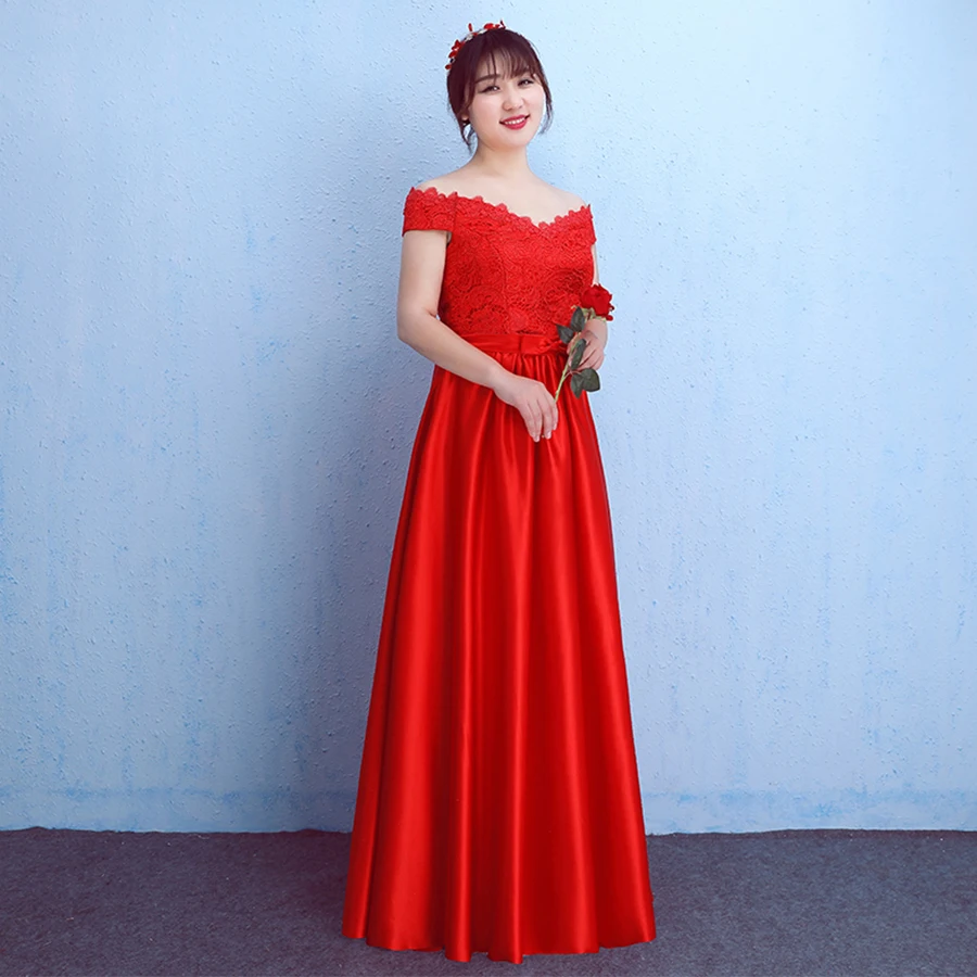 red long Платье для выпускного вечера с открытыми плечами кружевное Vestidos De Gala размера плюс платья с вырезом лодочкой женские вечерние платья с коротким рукавом для выпускного вечера T158 - Цвет: red long