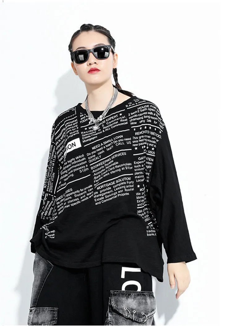 XITAO Letter Patchwork T Shirt Women Loose Fashion Personality All Match Batwing Sleeve 2020 New Autumn Tee Goddess Fan ZP3258