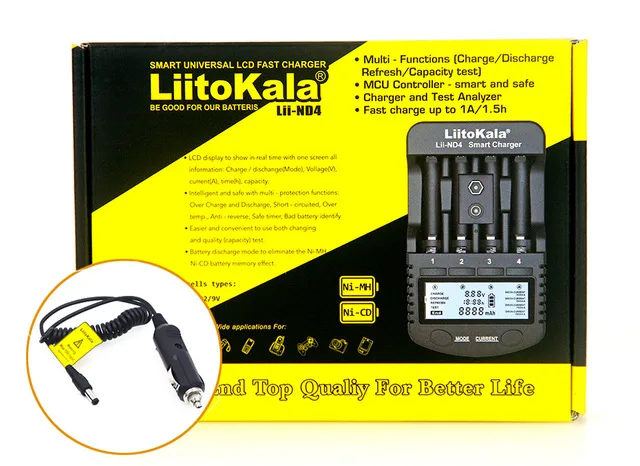 LiitoKala Lii-ND4 NiMH/Cd AA AAA lcd зарядное устройство и тестовая емкость батареи для аккумуляторов 1,2 V AA AAA и 9 V - Цвет: Lii-ND4 full set