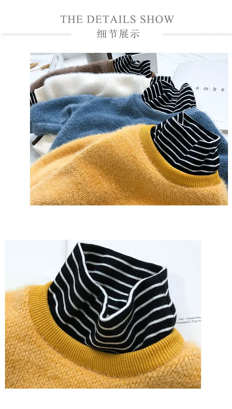 Winter Warm Thick Fleece Boys /Girls Sweaters Striped Splicing Kids Pullover Long Sleeve T-shirts Toddler Blouse