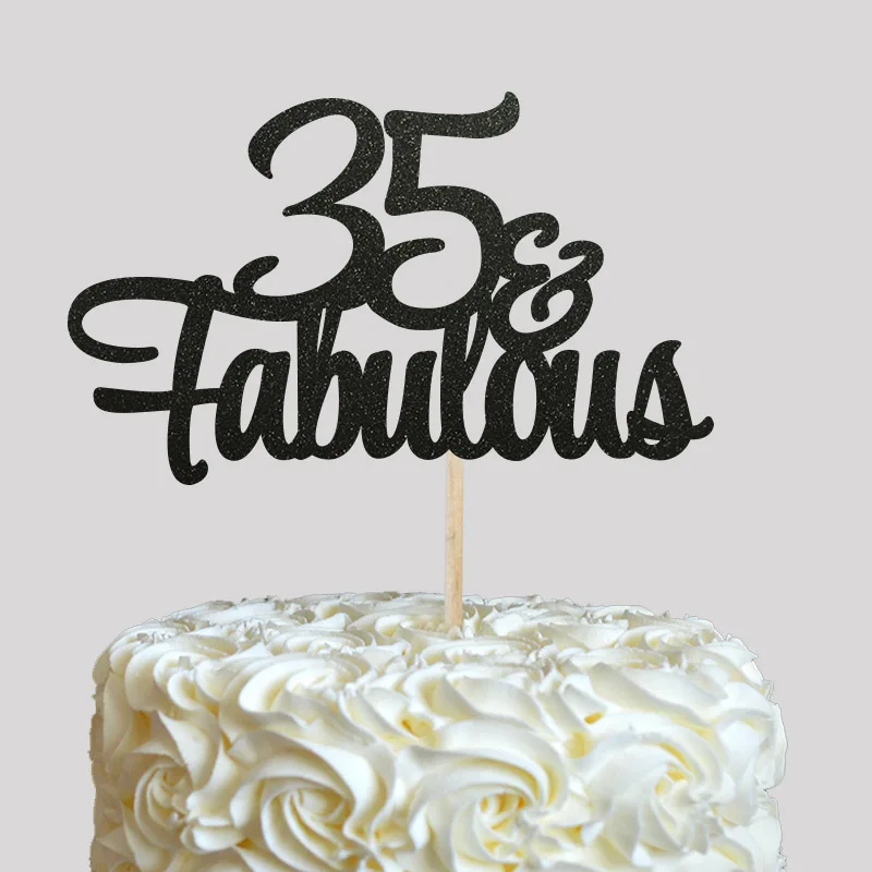 Magnifique Decoration De Gateau Pour 35 Ans Decor De 35e Fete Avec Des Ecritures A Paillettes Dorees Aliexpress