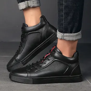 

High-Top Sneakers Men casual Shoes outdoor Comfortable leather driving loafer fashion Male Flat Sneakers Shoes Plus Cshmere