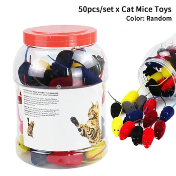 

50pcs Funny Random Color Interactive Play Mice Rattle Realistic With Sound Portable Cat Toys Chewing Fake Puppy Pet Supplies