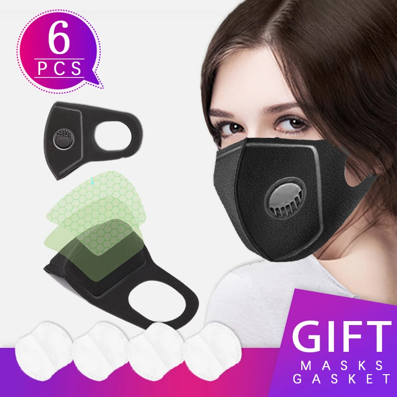 

6pcs Masks With Filter Mask Corona Mask Anti Pollution Korean Fabric Facial Reusable Antibacterial Virus Mask