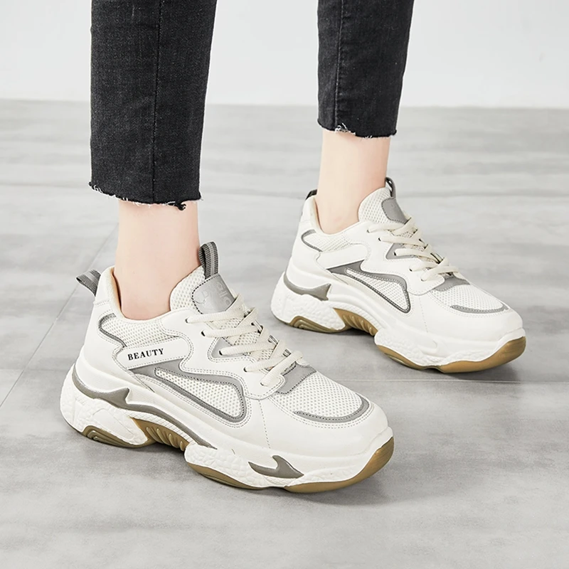 

Women Chunky Sneakers Fashion Reflective Thick Sole Dad Vulcanized Shoes Breathable Mesh Ladies Platform Shoes Sneakers Female