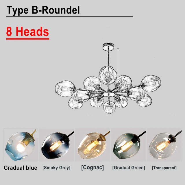 Скандинавское прозрачное стекло люстра освещение современный домашний блеск декор столовая Подвесная лампа ресторан креативное освещение Luminaria - Цвет абажура: B8head