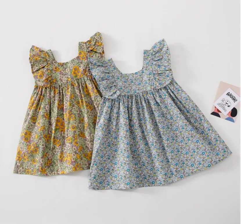 Корейское летнее Хлопковое платье с принтом для маленьких девочек Милая детская