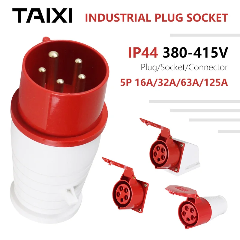 

5P Plug Socket Waterproof Marine Container Connector 32A 63A 125A Large Current Flat Surface Mounted Socket Box Suit