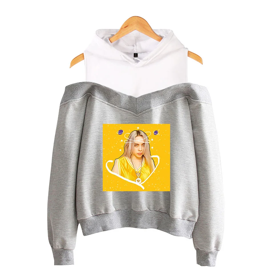 KPOP Billie Eilish розовые толстовки женские с длинным рукавом с открытыми плечами толстовки с капюшоном Harajuku спортивный костюм уличная хип-хоп одежда