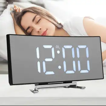 

LED Alarm Clock Large Screen Mirror Digital Clock Snooze Night temperature display 5 Mode Table Clock Battery USB Charging