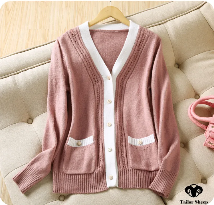 ^*Best Offers 2019 Spring Autumn New 100% Cashmere Cardigan Women V-Neck Knit Cardigan Sweater Coat Female Short Wool Cardigan