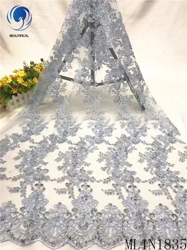 

BEAUTIFICAL African lace fabrics Top sale nigerian tulle lace with sequins embroidery net lace fabric for dress 5yards ML1N1835