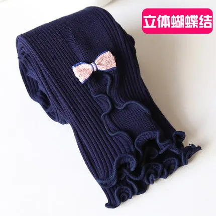 navyblue Леггинсы для девочек; детская одежда; сезон осень-весна; Детские обтягивающие штаны для маленьких девочек; леггинсы с бантом; однотонные - Цвет: navyblue