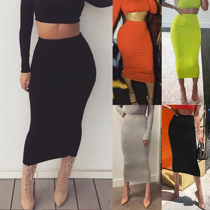 Brand New Women Office Midi Pencil Skirt Stretch Bodycon Tube Ladies Solid Skinny Plus Size High Waist Autumn Fashion Hot 2019 Brand New Women Office Midi Pencil Skirt Stretch Bodycon Tube Ladies Solid Skinny Plus Size High Waist Autumn Fashion Hot 2019