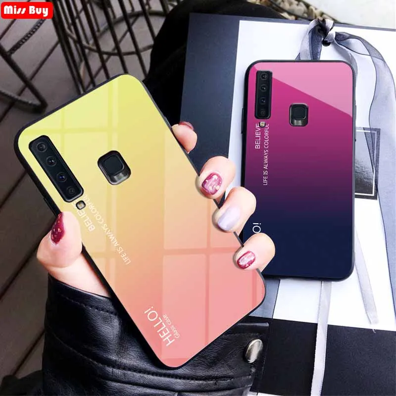 Градиентные чехлы из закаленного стекла для телефонов Samsung A9 A7 2018 A750 A30 A50 M10 M20 M30 A6S
