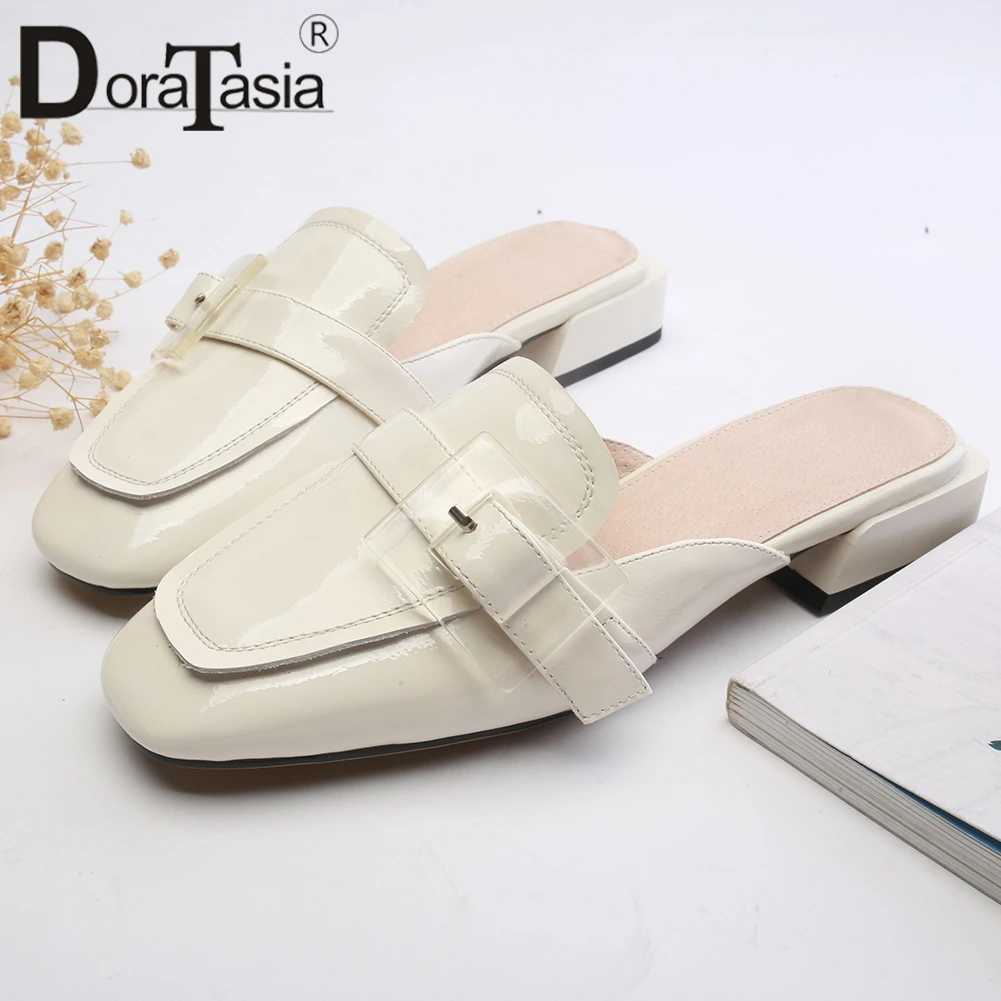 

DORATASIA Brand New Ladies Patent Genuine Leather Mules Women Casual Low Heel Pumps 2020 Elegant Decorating Summer Shoes Woman