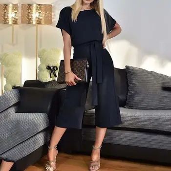 

2020 Summer High Waisted Jumpsuit Women Short Sleeve Jumpsuit Female Short Jumpsuits Slim Fit O-neck Elegant Jumpsuits For Women