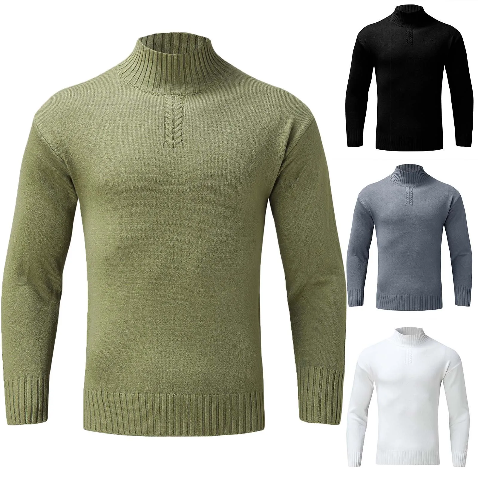 Men's Sweater Jersey Top Autumn&winter Solid Color Long Sleeve High Neck Slim Sweater Top Sweater Jersey Top Кофта Мужская 1
