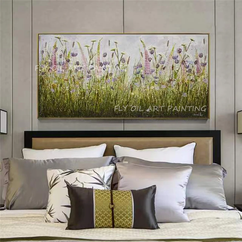 

Thick Colorful Green Grass and Flower Beautiful 100% Handmade Oil Paintings Wall Pictures Art Wall Artwork For Home Kitchen Deco