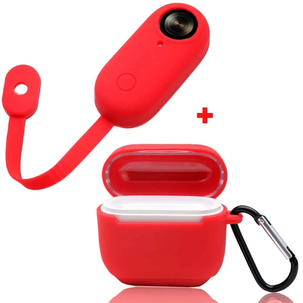 Red-set JINSERTA чехол для Insta360 GO camera& Charging Box мягкий силиконовый защитный чехол с ремешком анти-потеря крюк для Insta360 GO - Цвет: Red-set