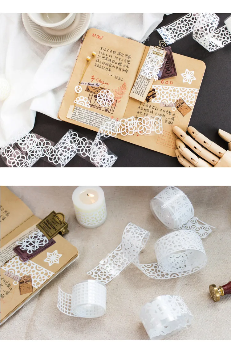 35mm*1m Kawaii Cute Flower Grid Lace Washi Tape Hollow Out Scrapbooking Masking Tape DIY School Supplies Bullet Journal sl2142