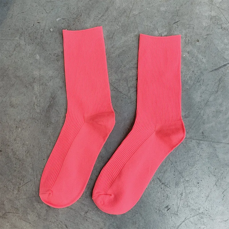 Summer Autumn Cool Girl Solid Women Socks Fluorescent Color Ladies Students Casual Colorful Blue Pink Yellow Mid Hip Hop Socks