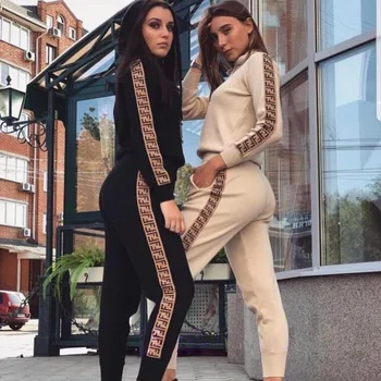 

2020 Autumn and Winter Suit Fashion Long-sleeved Zipper Jacket + Trousers Casual Two - piece Female