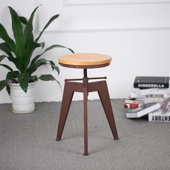 

Metal Bar Chairs Height Adjustable Swivel Industrial Style Bar Stool Pinewood Top Kitchen Dining Chair Barstool Home Furniture