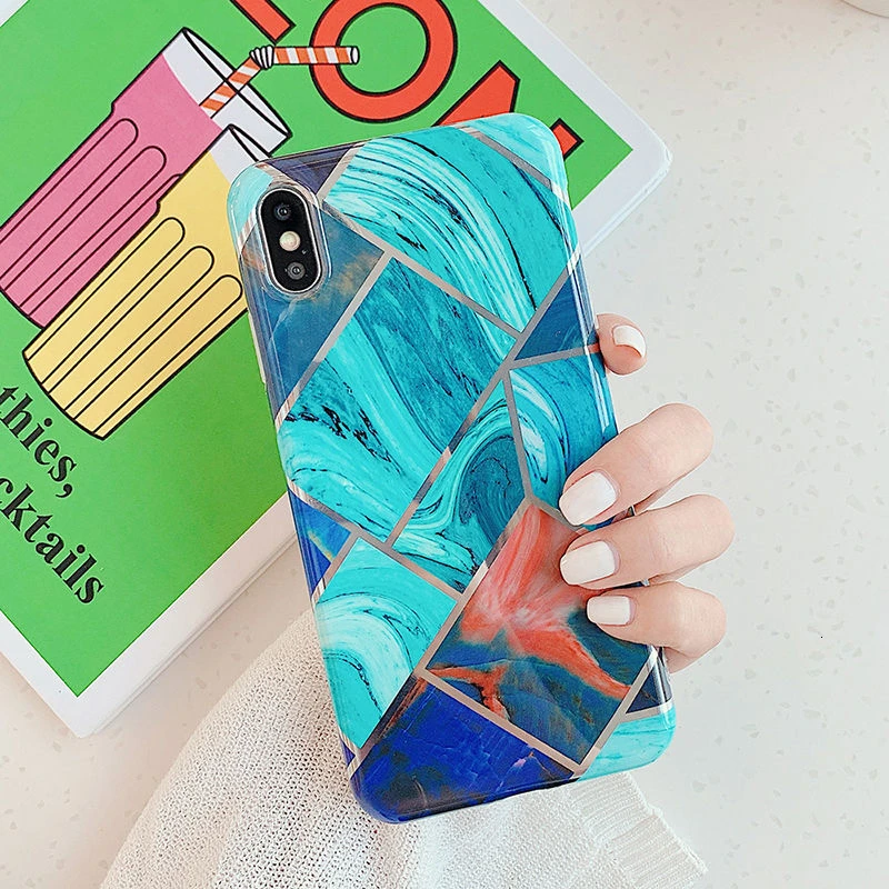 Гальванический геометрический мраморный чехол для телефона для iPhone 11 11Pro Max XR X XS Max 7 8 6 6S Plus Глянцевая мягкая IMD задняя крышка Капа - Цвет: T2