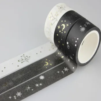 

1 Pc / Pack Golden Silver Stars Washi Paper Masking Tapes 1.5cm X 5m Diy Scrapbooking Heart Stickers Gift Wrapping Sticker