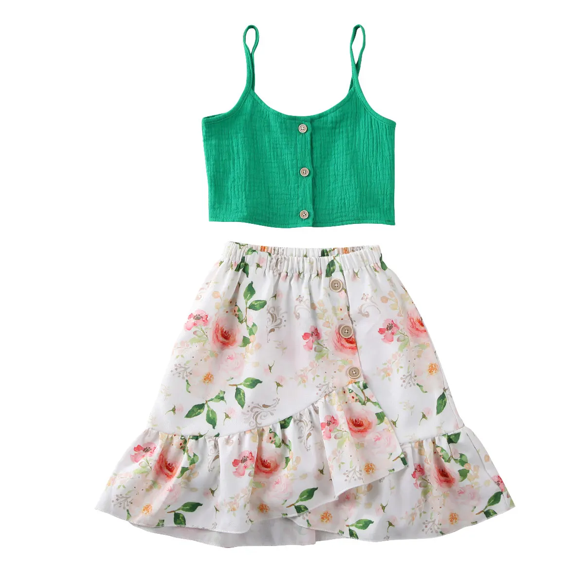 New Sweet Kids Baby Girls Crop Tops Strap Vest Boho Floral Skirt Dress Outfit Set | Мать и ребенок