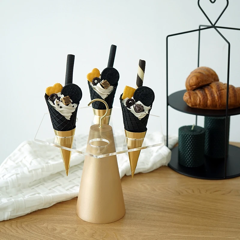 

Ice cream holders Acrylic Popsicle display stand 6 hole cake dessert tools in gold base lollipop/push cake Cones racks