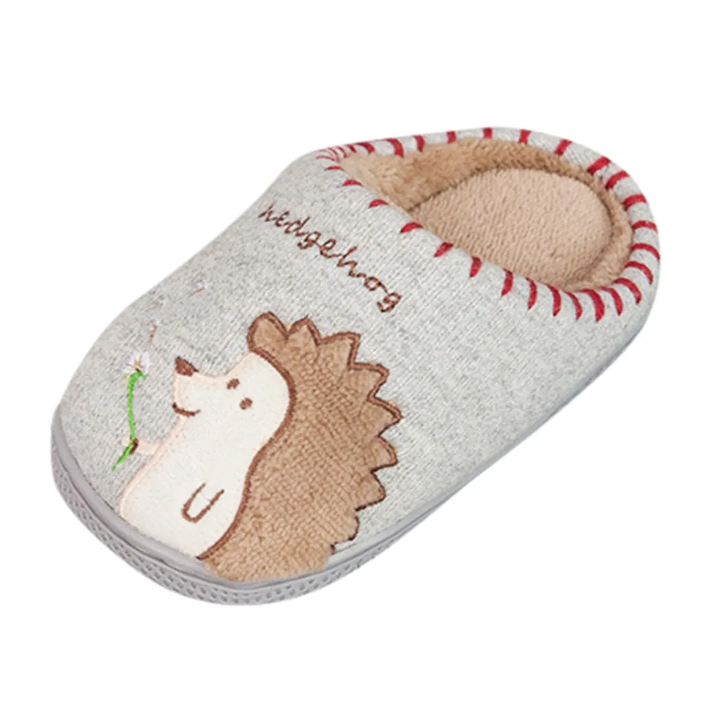 Теплая зимняя обувь из хлопчатобумажной ткани для маленьких мальчиков и девочек; домашние тапочки с милым животным принтом; бренд