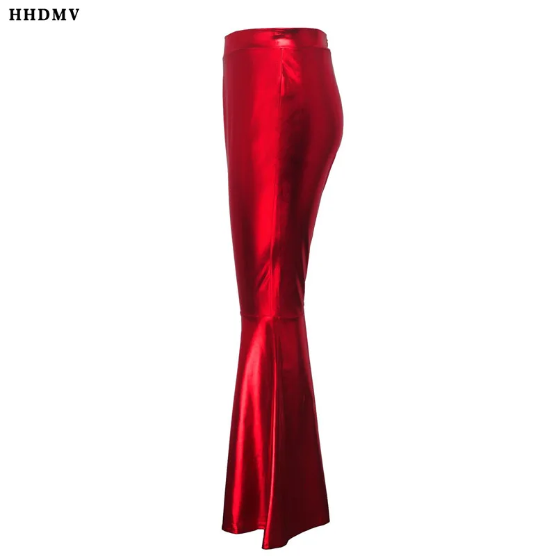 HHDMV Весна горячая распродажа Женские новые высокие уличные стильные длинные штаны на молнии с высокой талией чистый цвет простые кожаные расклешенные брюки