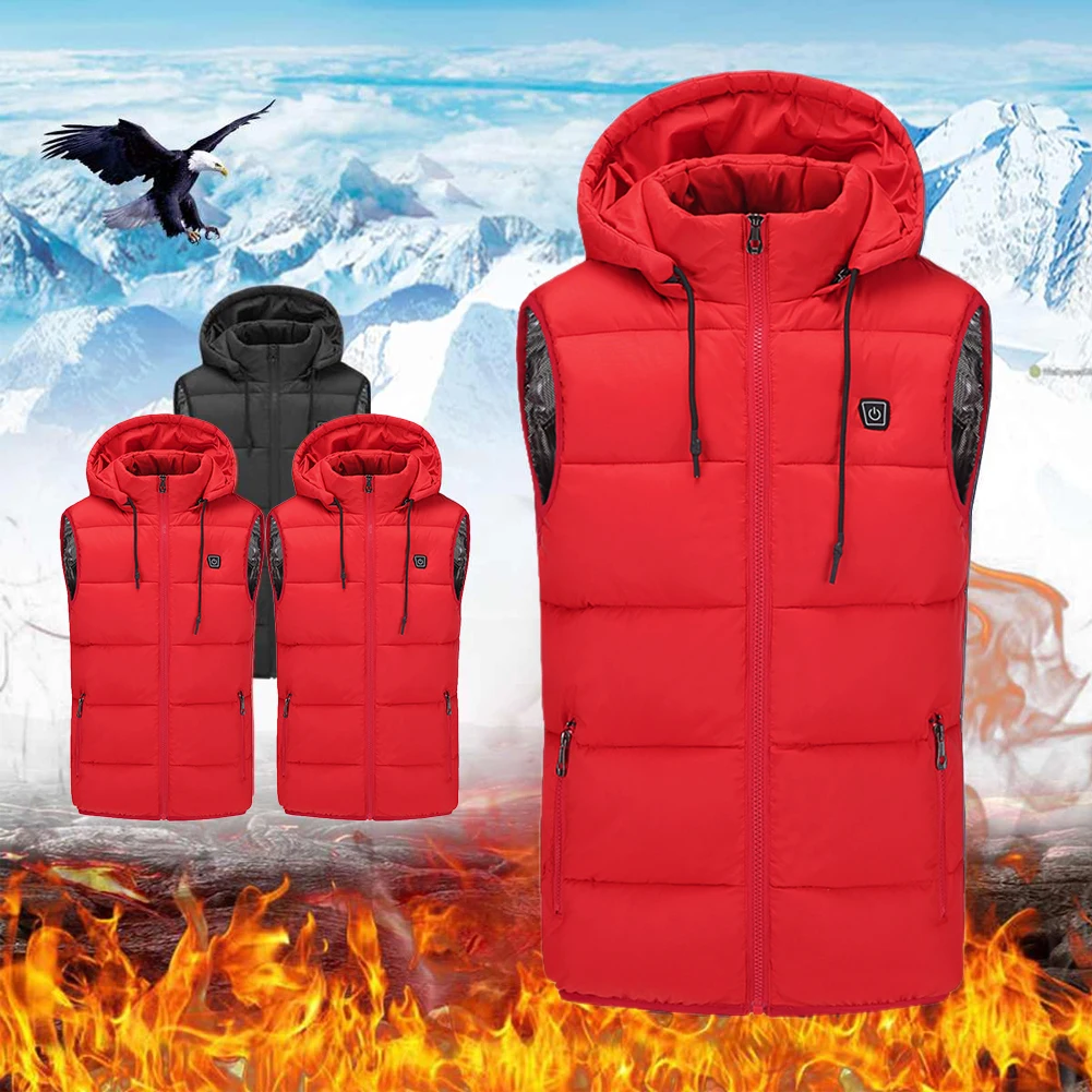 

Mens Women Heated Jackets Outdoor Vest Coat USB Electric Battery Long Sleeves Heating Hooded Jackets Warm Winter ThermalClothing