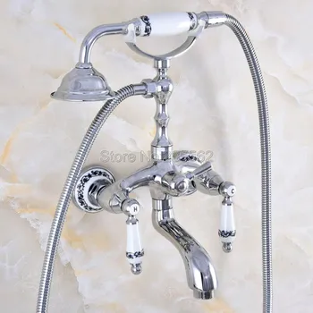 

Chrome Brass Bathroom Tub Faucet W/Hand Shower Sprayer Clawfoot Mixer Tap Wall Mounted Ltf848