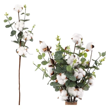 

8 Pcs Artificial Flower Cotton Branches with Eucalyptus Leaves for Home, Party, Wedding, DIY Display Floral Decoration