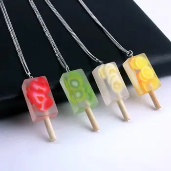 

2019 New Personality Handmade Resin Popsicle Fruit Pendant Necklace Solidified Time Sweater Chain Statement Jewelry for Women