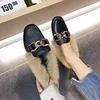 winter warm slip-on moccasins long plush square toe metal chain flats loafers luxury furry rabbit hair lazy espadrilles footwear 6