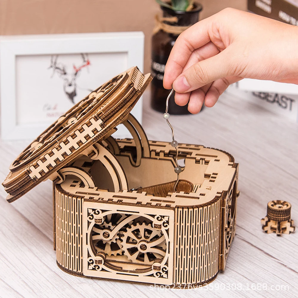 Шкатулка для украшений, декоративная игровая коробка для хранения, подарки DIY, 3D механическая передача, деревянные детские игрушки-подростков, модель в сборе