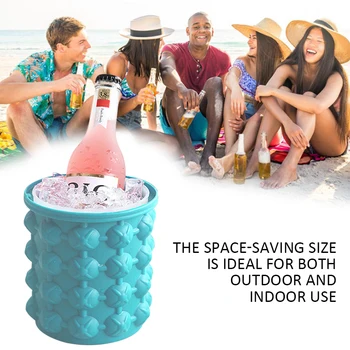 

Round Double Chamber With Cover Silicone Ice Bucket Champagne Whisky Beer Ice Cube Maker Buckets Wine Ice Cooler Kitchen Tools