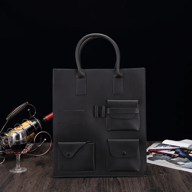 

Vertical Crazy Horse PU Briefcase High Capacity Retro Shoulder Pack Tide Men's Business Pack