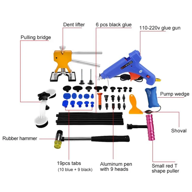 

2018 Car Tools Repair Paintless Dent Repair Tool Car Hail Damage Tool Hot Melt Glue Sticks Glue Gun Puller Tabs Kit Ferramentas