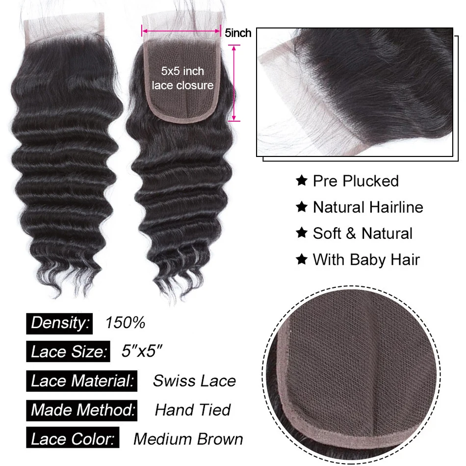 Shuangya hair Brazilian Loose Deep Wave Bundles With Closure 5x5 Closure With Bundles 100% Human Hair Remy Bundles With Closure