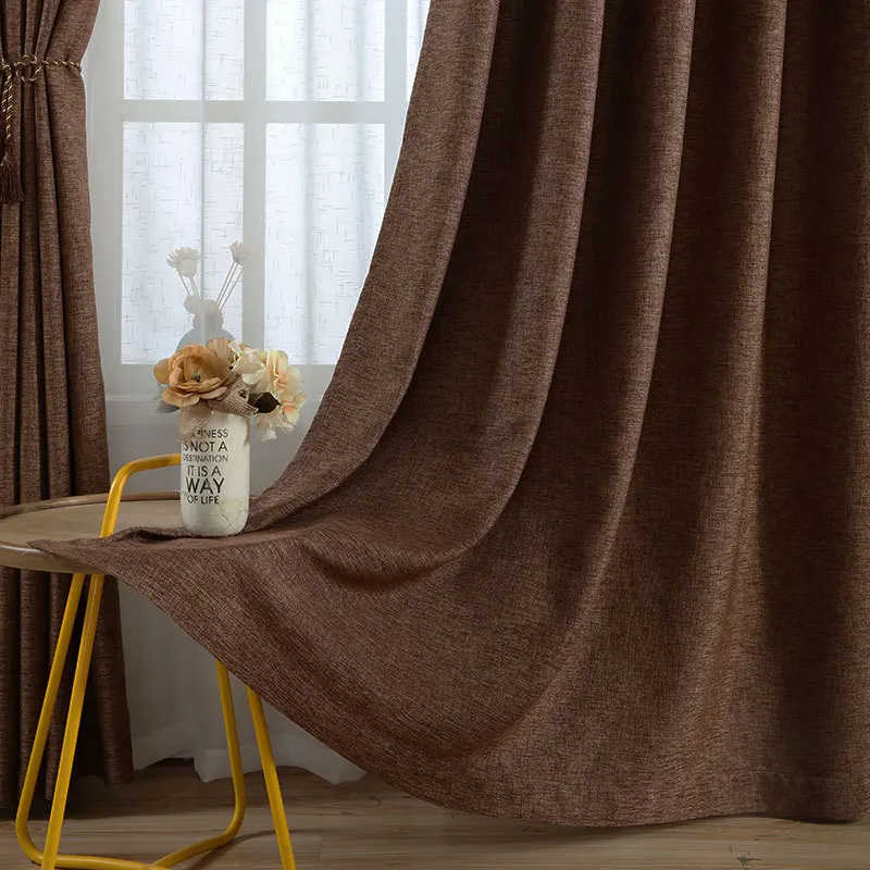 

Full-shading Curtain Fabric Pure Color Linen-like Curtain Hotel Project Sunscreen Fabric Finished Product Customization