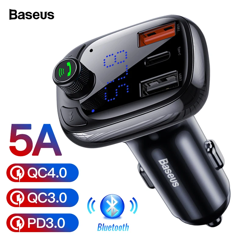 

Baseus Quick Charge 4.0 3.0 USB Car Charger QC QC4.0 Bluetooth FM Transmitter Car Kit For iPhone 11 Pro Max 5A Fast PD Charger