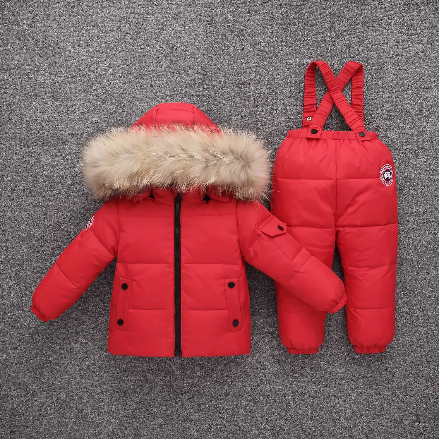 30 градусов, русская зимняя куртка-пуховик комплекты одежды для детей Детская одежда для маленьких девочек, парка для мальчиков утепленное пальто зимняя одежда лыжный костюм - Цвет: Красный