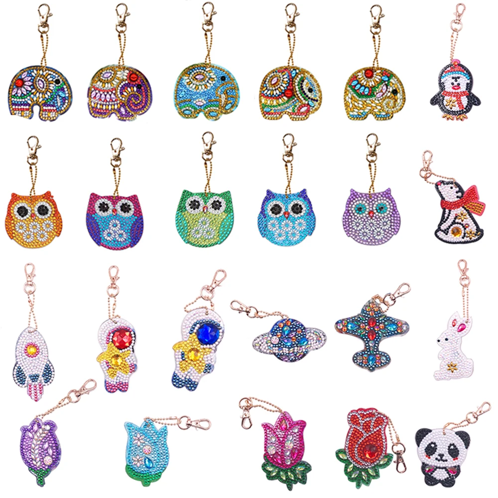 4/5pcs DIY Full Drill Special Shaped Diamond Painting Key Ring Elephant Keychain Gifts Embroidery Daimond Craft