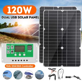

18V Solar Panel 120W Semi-flexible Solar Cell DIY Cable Waterproof Outdoor Connector Battery Charger 10/20/30A Controller