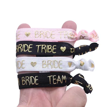 

10pcs Letter Bride Tribe Bride team Printed Heart Hair Ties Women Girls Elastic Hair Bands Accessories for Wedding Supplies